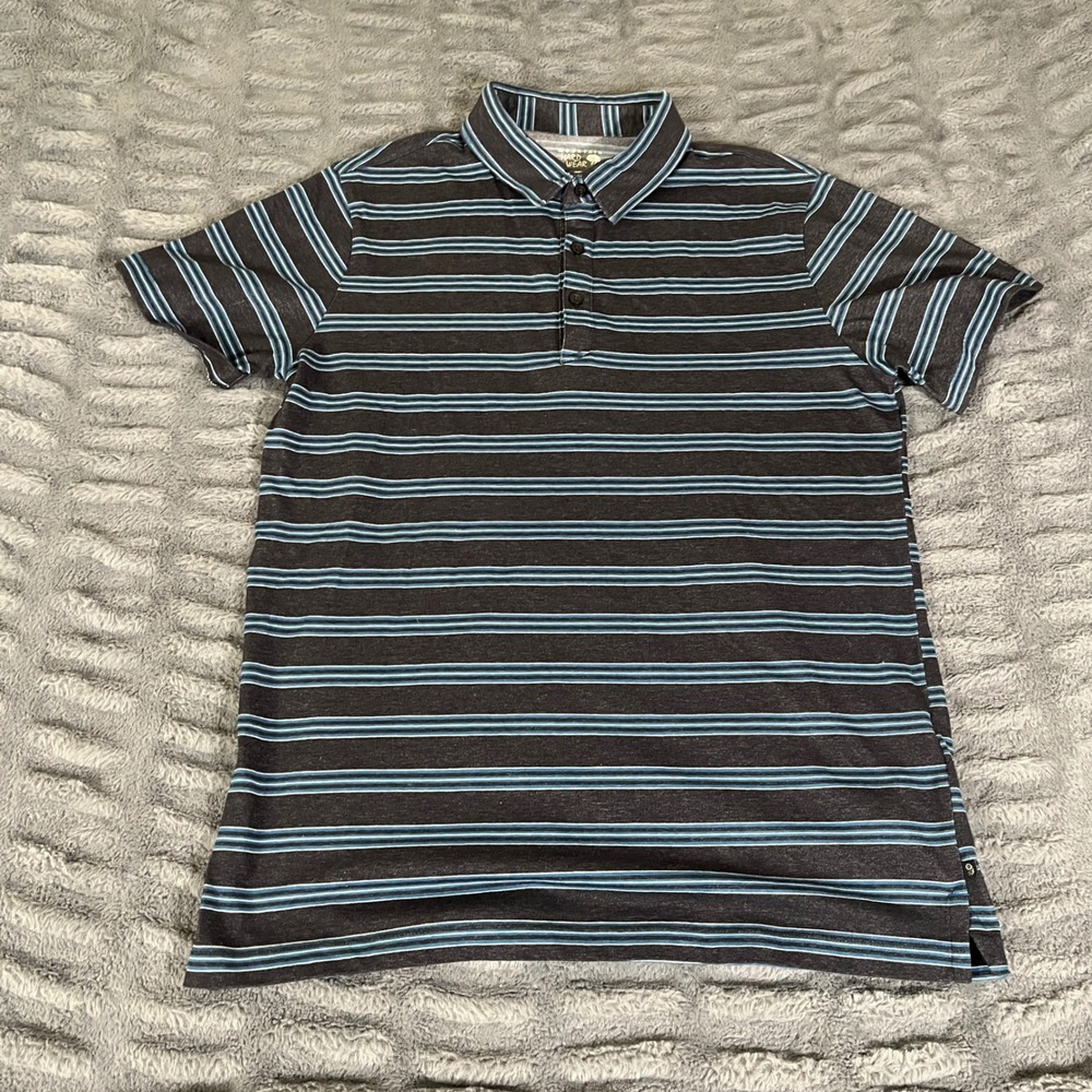 Mountain Hardwear Mens Medium Striped Polo Shirt Short Sleeve Black Blue AQ162